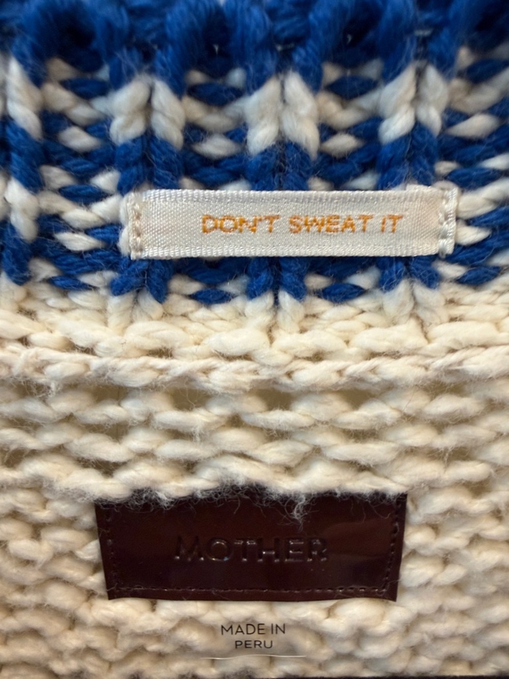 MOTHER Brown and Cream Knit Cardigan with Blue Trim - Picture 2 of 3